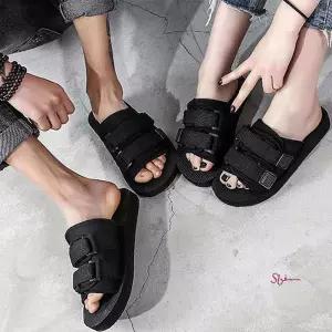 남자 슬리퍼 해변가 커플 검정 여자 나들이 코디 여름yza068