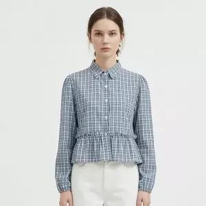 [NS홈쇼핑][샵앤] 여성 카라 블루 체크 밑단프릴 긴팔 남방 블라우스 MSE-WBL-21130...
