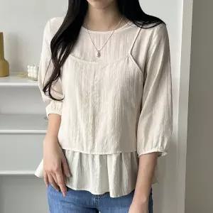 [NS홈쇼핑][샵앤] 국산 여성 라운드 7부 블라우스 뷔스티에 세트 77가능 REI-WSET-5172...