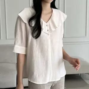 [NS홈쇼핑][샵앤] 국산 여성 프릴 V넥 정장 출근룩 반팔 블라우스 REI-WBL-5173...