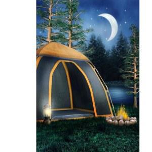 바오치코 5X7피트 캠핑 여행 배경 야간 가족 잔디 소나무 레저 텐트 휴가 모닥불 장면 그린 사진 파티 어드벤처 여름 야외