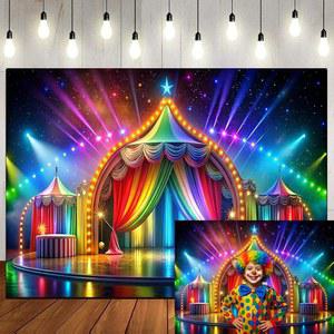 LTLYH 레인보우 서커스 무대 배경 7X5피트 컬러 카니발 텐트 파티 장식 광대 테마 컬러풀 퍼포먼스 배너 347