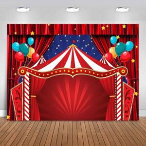 MAQTT 5X3FT 서커스 파티 배경 사진 레드 텐트 풍선 장식 생일 카니발 목욕 스튜디오 촬영 소품
