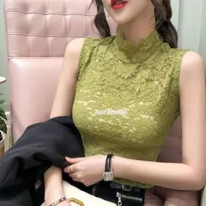 WL 아우라벨르 그린 플라워 레이스나시 티셔츠 폴라탑이너티