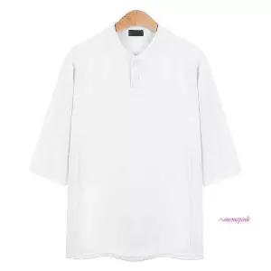 헨리넥 티셔츠 7부 화이트nop446