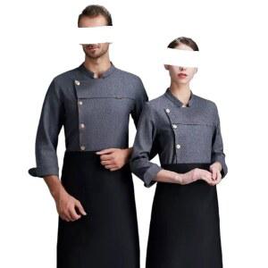 남성 웨스턴 레스토랑 긴팔 셰프 재킷 커피숍 유니폼 호텔 근무 복장 음식 웨이터 그레이 4XL 코드