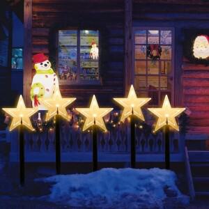 5개 세트 크리스마스 스테이크 라이트 별 눈송이 종 모양 트리 8가지 모드 정원 마당 길 파티오 장식