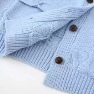 여성용 니트 울 봄 빈티지 카디건 아가일 체크 하이넥 트위드 BE1