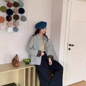 여성용 하프 봄 코트 체크 칼라 싱글 블레이저 ST1