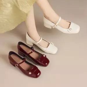 봄 빈티지 여성용 스트랩힐 슈즈 프렌치 메리제인 스틸레토 작은 구두 웨딩 단화 BE1