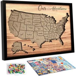 핀이 달린 플리니라이프 코크 보드 미국 여행 지도 8x10 스몰 사이즈 커플과 가족에게 완벽한 선물