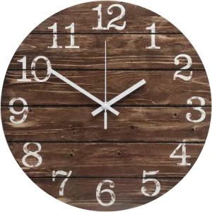 박브랜드 벽시계 12인치 모조 목재 무음 비티킹 실내 시계 원형 갈색 장식 소박한 미니멀리스트 배터리로