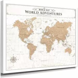 IPIC - 빈티지 세계 지도 캔버스 월 아트 가정 사무실 또는 서재용 대형 여행 인쇄 애호가를 위한 푸시 핀