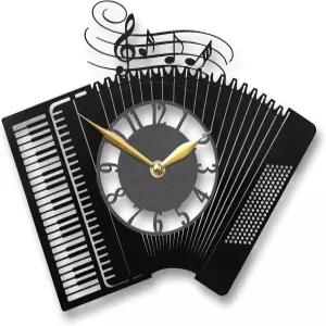 인디클럭 어코디언 월 시계 - 음악 애호가를 위한 악기 장식 스타일리시한 노트 디자인 블랙 12인치 바이닐