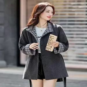 무천도사 여성 여성용 하프 가을 체크 코트 트렌치 슬림핏 트위드 KKE3