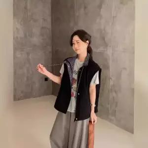 무천도사 여친 여자 캐주얼 봄 베스트 스트링 체크 민소매 상의 레이어드 조끼 차이나 KKE1