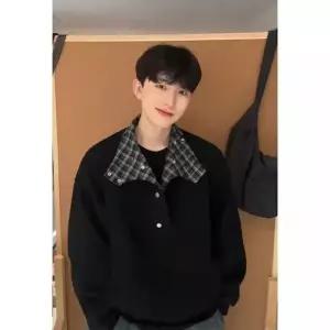 록쉬블몰 남친 검정 빈티지 봄 체크 재킷 코트 상의 맨투맨 칼라 HO1