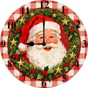 델론보 크리스마스 산타클로스 나무 벽 시계 프레임리스 배터리 작동 조용한 쿼츠 러스틱 농가 원형 빈티지
