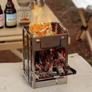 접이식 사각 화목 난로 소형 대형 캠핑   캠프파이어 장작 숯불 바베큐 그릴