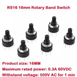 1/2 극 3/4/5/6/8 위치 RS16 16mm 로터리 밴드 스위치 16mm 샤프트 DC60V 0.3A 15mm 샤프트 플라워 축 라운