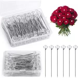 시침핀 KRABALL 100개 다이아몬드 꽃다발 코사지 핀 꽃 크리스탈 라인 석 부케 신부