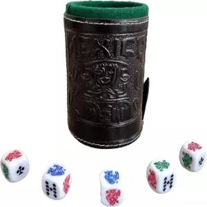 마르케즈 컵 포커 주사위 게임 세트에 가죽 안감 큐빌레 ...블랙
