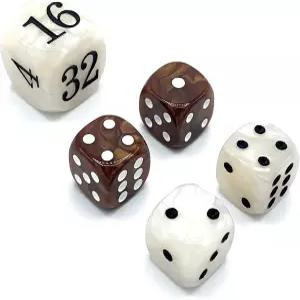 럭 랩 백가몬 진주 주사위 세트 - 22mm 더블링 큐브 플러스 4개와 보관 가방 브라운/화이트 마블링 처리됨