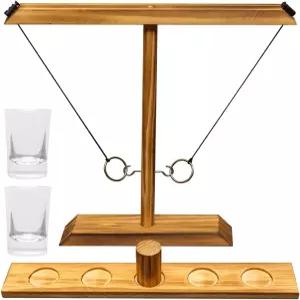 링 스윙 게임 세트 - 실내 및 실외 파티를 위한 샷 글래스가 포함된 나무 던지기 성인 가족을 재미있는