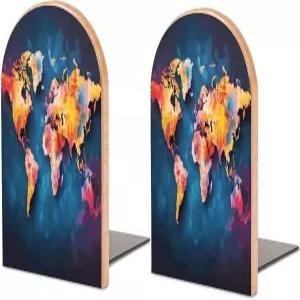 선반용 추상 세계 지도 북엔드 패션 모던 우드 홈 오피스 책상 액세서리용 범용 경제 1쌍