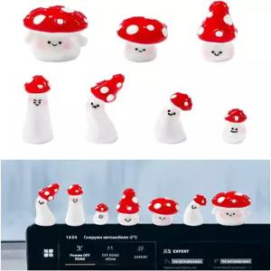 DXNQ 귀여운 미니 버섯 자동차 장식 7종 세트 끈적끈적한 점이 있는 카와이 대시보드 여성용 재미있는 리어