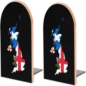 영국 국기 지도 귀여운 나무 책 끝 장식용 1쌍 비스키드 선반 홈 오피스 7 X 5 인치