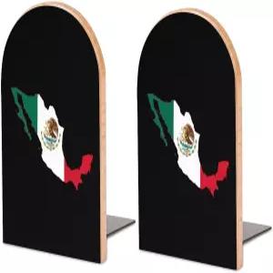 멕시코 국기 지도 귀여운 나무 책 끝 장식 선반용 미끄럼 방지 1쌍 홈 오피스 7 X 5 인치