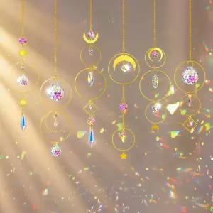 H D HYALINE DORA 6장짜리 크리스탈 선캐처 체인 펜던트 장식용 볼 창문 집 정원 크리스털