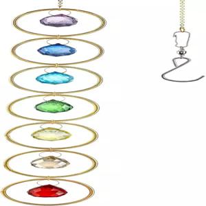 HDCRYSTALLSGIFTS 7 차크라 크리스탈 볼 프리즘 윈드 스피너 선캐처 실내외 창문 균형 잡힌 명상을 위한