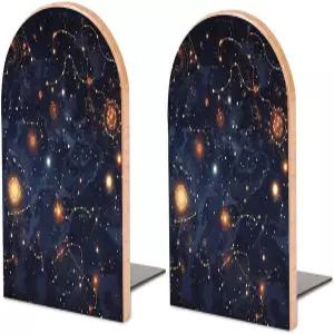 스타 컨스텔레이션 맵 우드 북엔드 비스키드 대형 헤비 듀티 귀여운 장식용 나무 북 스토퍼 정리함 홈