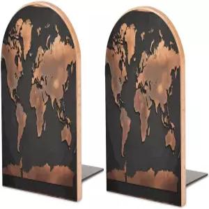 선반용 미끄럼 방지 책꽂이 러스트 월드 맵 나무 가정용 헤비 듀티 책/CD용 금속 베이스 장식 마감됩니다