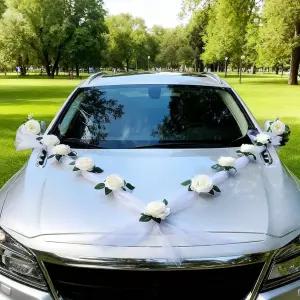 웨딩카 장식 키트 - 플로럴 갈랜드 새틴 보우 신부를 위한 우아한 신혼부부를 럭셔리 웨딩 액세서리