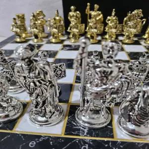 고급 역사 체스 세트 로마 검투사 수제 대리석 나무 체스판 아빠 남편 생일 선물