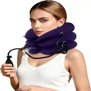 목 스트레칭기 팽창식 경추 견인 장치 도구 조절 가능한 보조기 가정용 감압 보라색