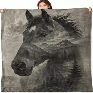 말 담요 경량 플란넬 산악 숲 자연 경관을 가진 동물 애호가를 위한 선물 소파 의자 사무실 침실 홈 데코