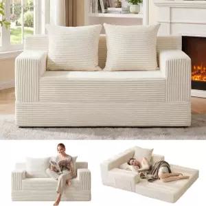 컨버터블 소파 침대 사랑스러운 접이식 바닥 이불 - 뼈 없는 코듀로이 거실 겸 침실용 베개 2개가 있는