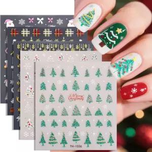 크리스마스 브론징 네일 스티커 5장 트리 산타클로스 보우 디자인 홀리데이 아트 용품 3D 엠보싱 자가 접착