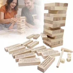 Qkansiw 발렌타인 데이 텀블링 타워 게임 - 커플 질문 데이트 나이트 파티 인터랙티브 애호가들이 집이나