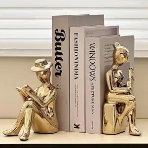 장식용 책 선반용 세라믹 북엔드 책장용 홈 오피스 에스테틱 조각상 스토퍼 테이블 침실 거실 장식 골드