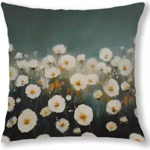 무디 빈티지 화이트 데이지 꽃 베개 커버 18x18 코티지 코어 룸 장식 소박한 식물 야생화 거실 홈 침실용