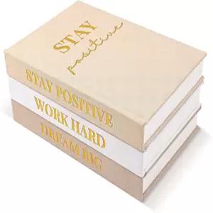 홈 오피스 장식용 린넨 커버 도서 3종 세트-금박 스탬핑 여성용 모티브 커피 테이블 및 책장용 중립