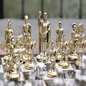 고급 역사 체스 세트 고대 로마 말 수제 대리석 나무 체스판 생일 선물로 아빠 남편 아들 및 누구에게나