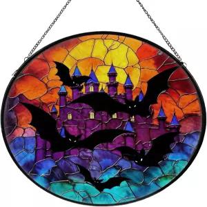박쥐 스테인드글라스 창문 걸이 위한 공포 영화 장식 선캐처 문 실내 벽 아트 애호가를 선물 크리스마스 홈
