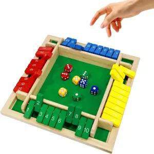 4면 셧 더 박스 게임 나무 박스-우드 주사위 보드 2-4인용 클래식 테이블탑 버전의 교실 파티 또는 펍