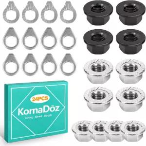 KornaDoz 24PCS M8/M9.5/M10 자전거 액슬 너트 및 와셔 키트 - 산악 도로 강철 교체 부품 미끄럼 방지